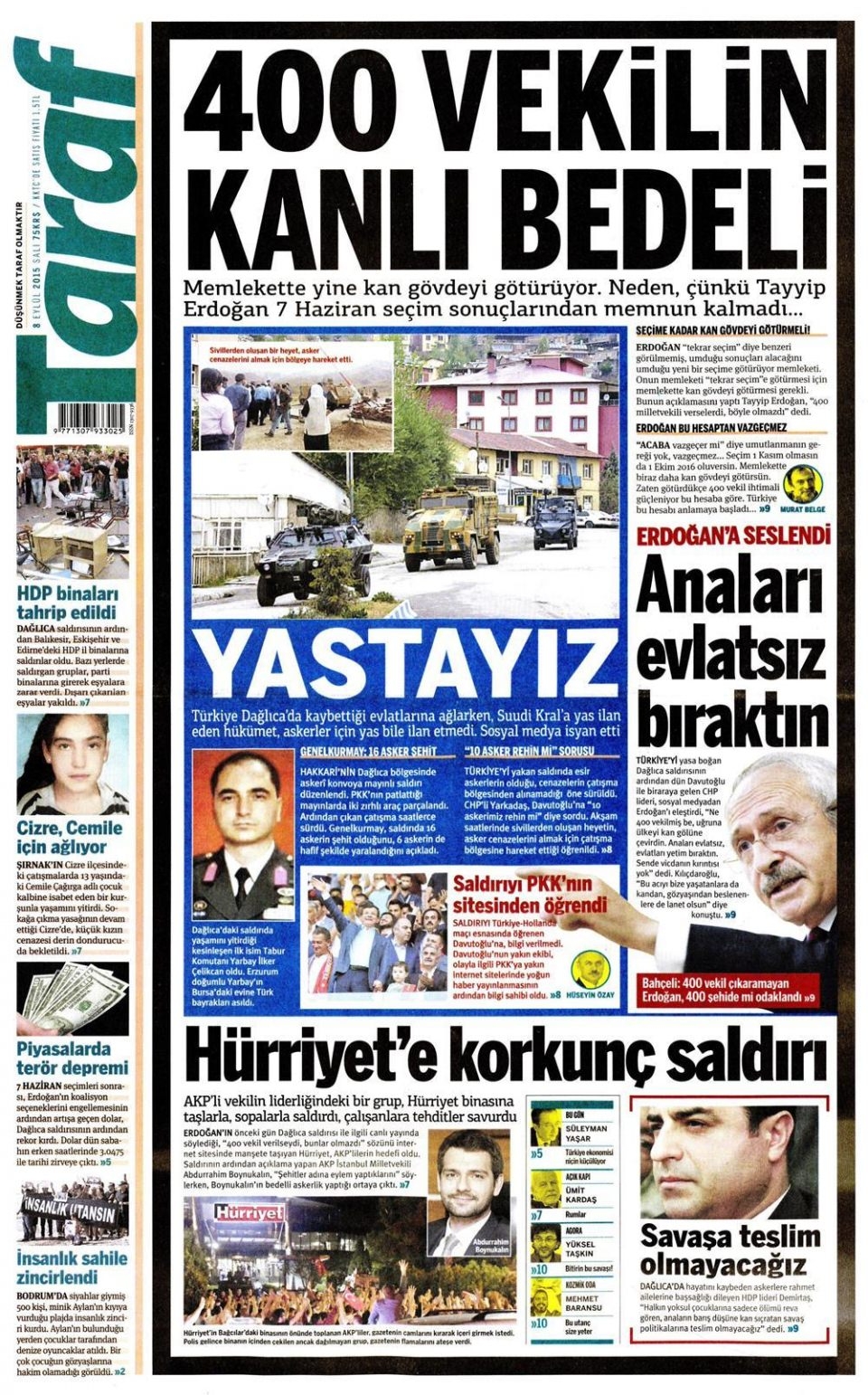 8 Eylül 2015 gazete manşetleri 21