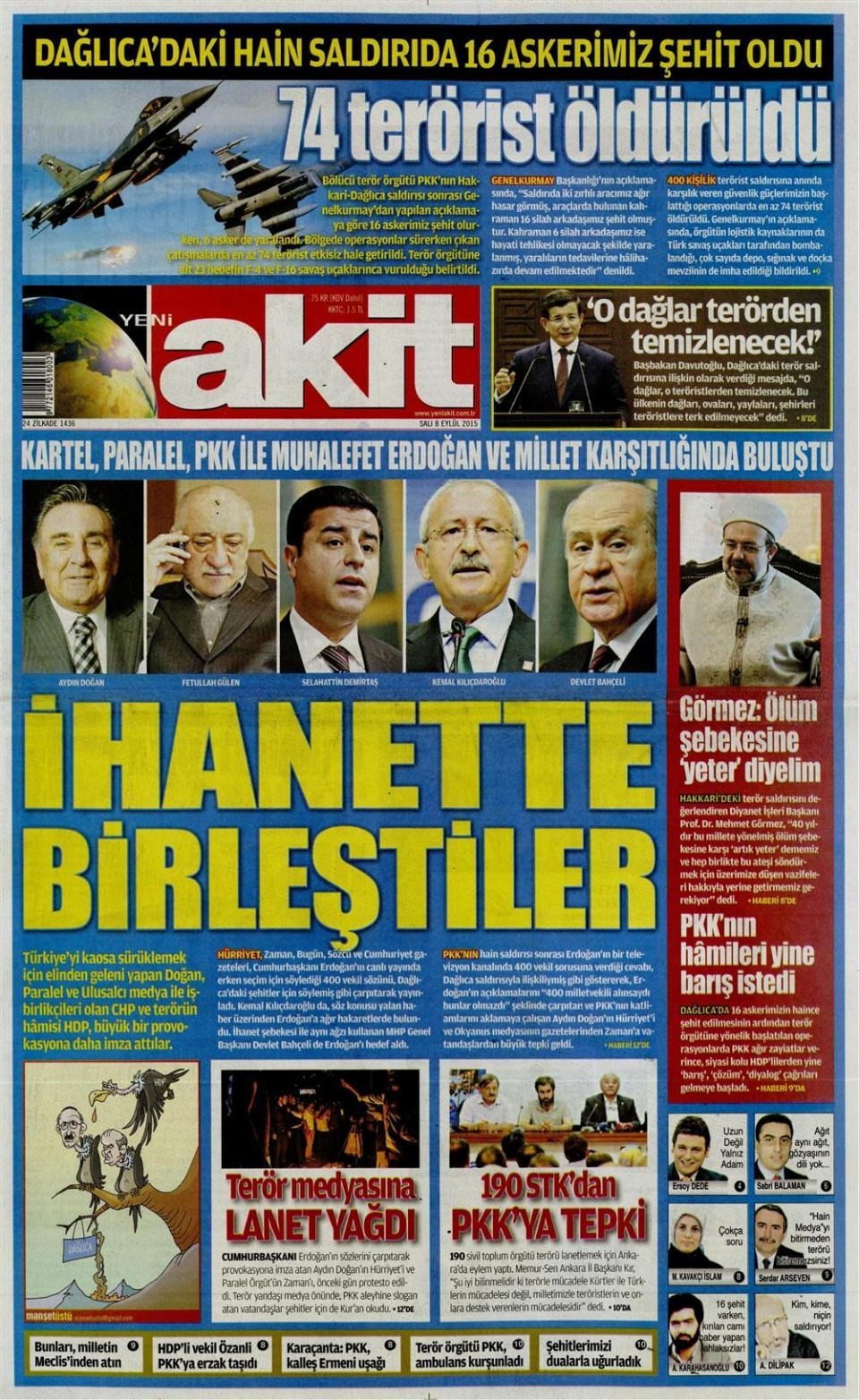 8 Eylül 2015 gazete manşetleri 24