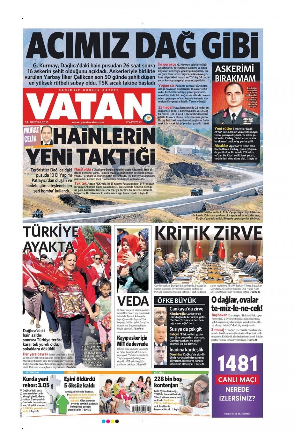 8 Eylül 2015 gazete manşetleri 25