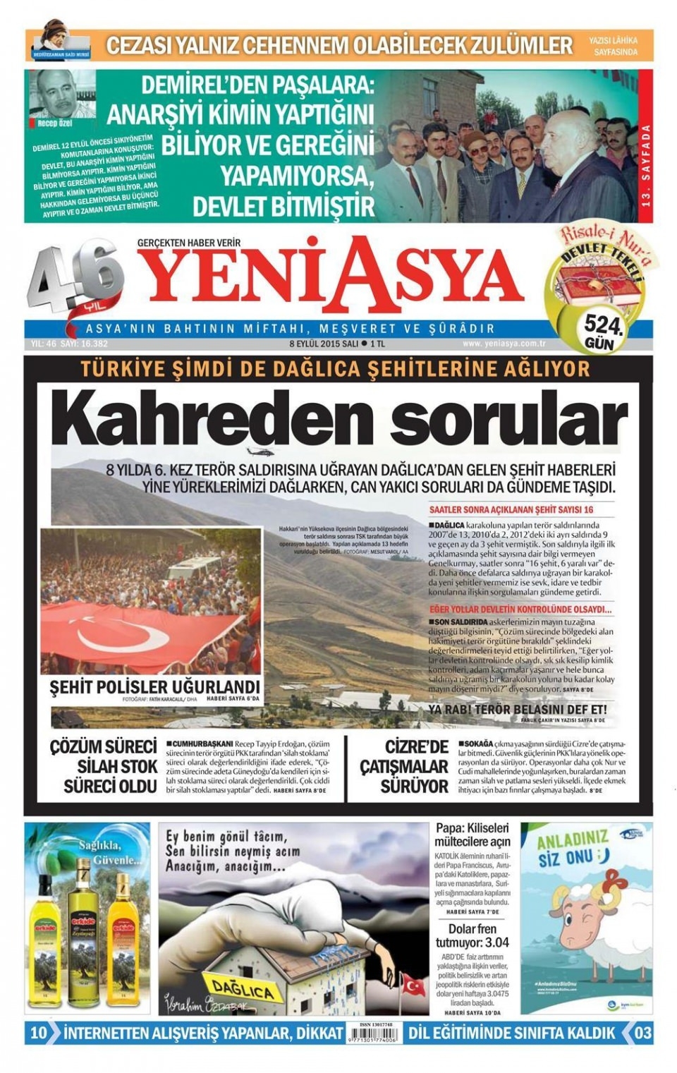 8 Eylül 2015 gazete manşetleri 26