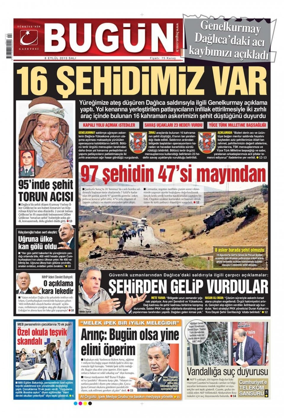 8 Eylül 2015 gazete manşetleri 3