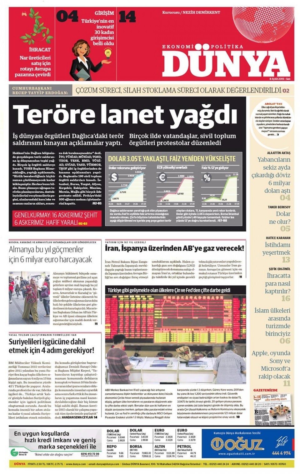 8 Eylül 2015 gazete manşetleri 31