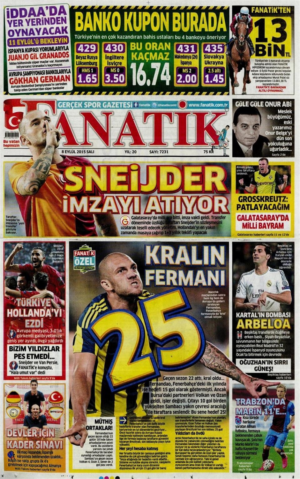 8 Eylül 2015 gazete manşetleri 5