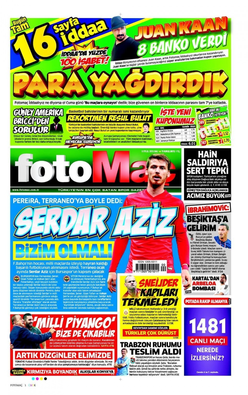 8 Eylül 2015 gazete manşetleri 6