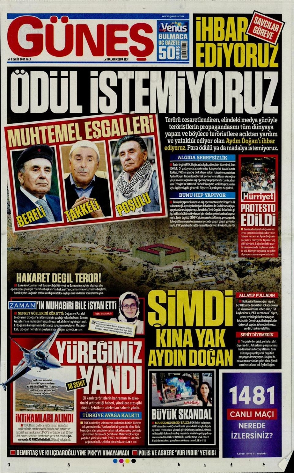 8 Eylül 2015 gazete manşetleri 7