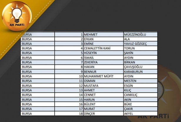 İşte AK Parti'nin 1 Kasım aday listesi 18
