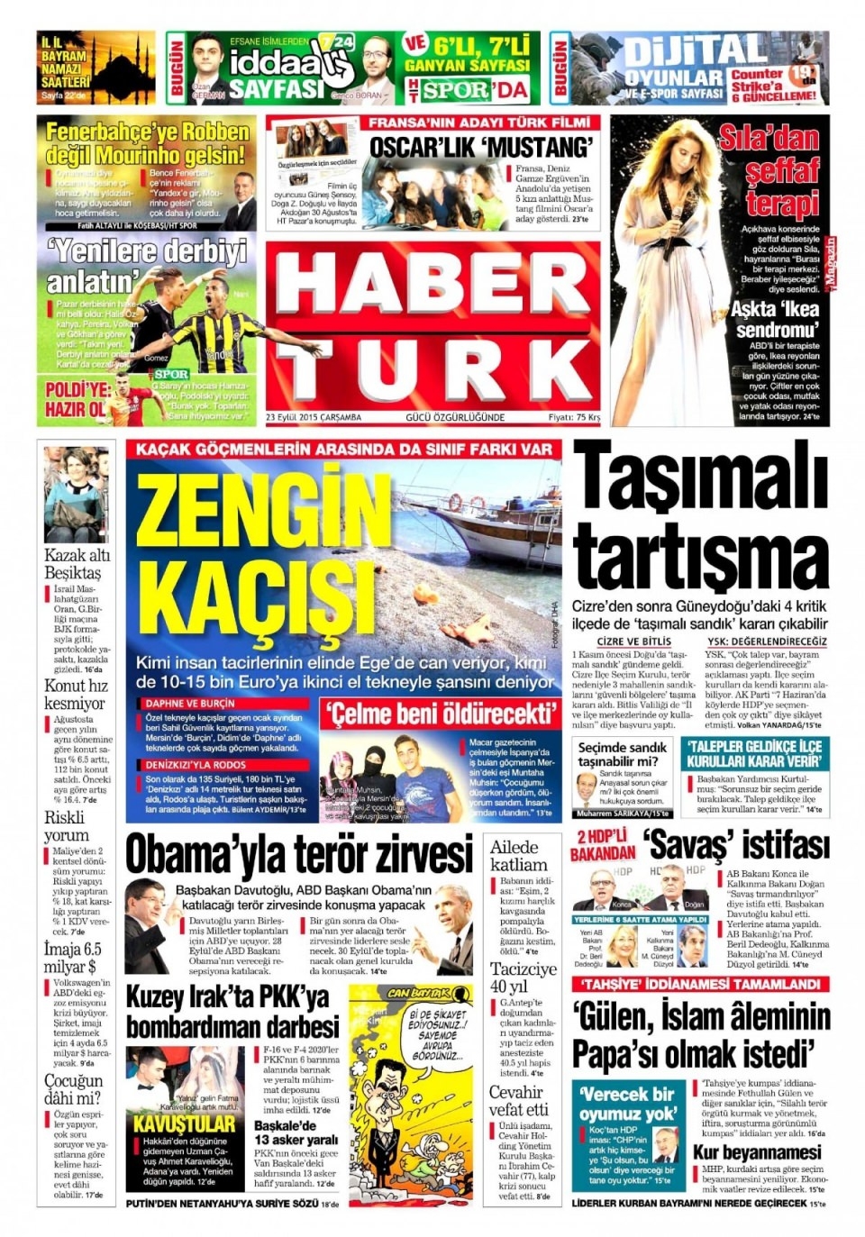 23 Eylül 2015 gazete manşetleri 10