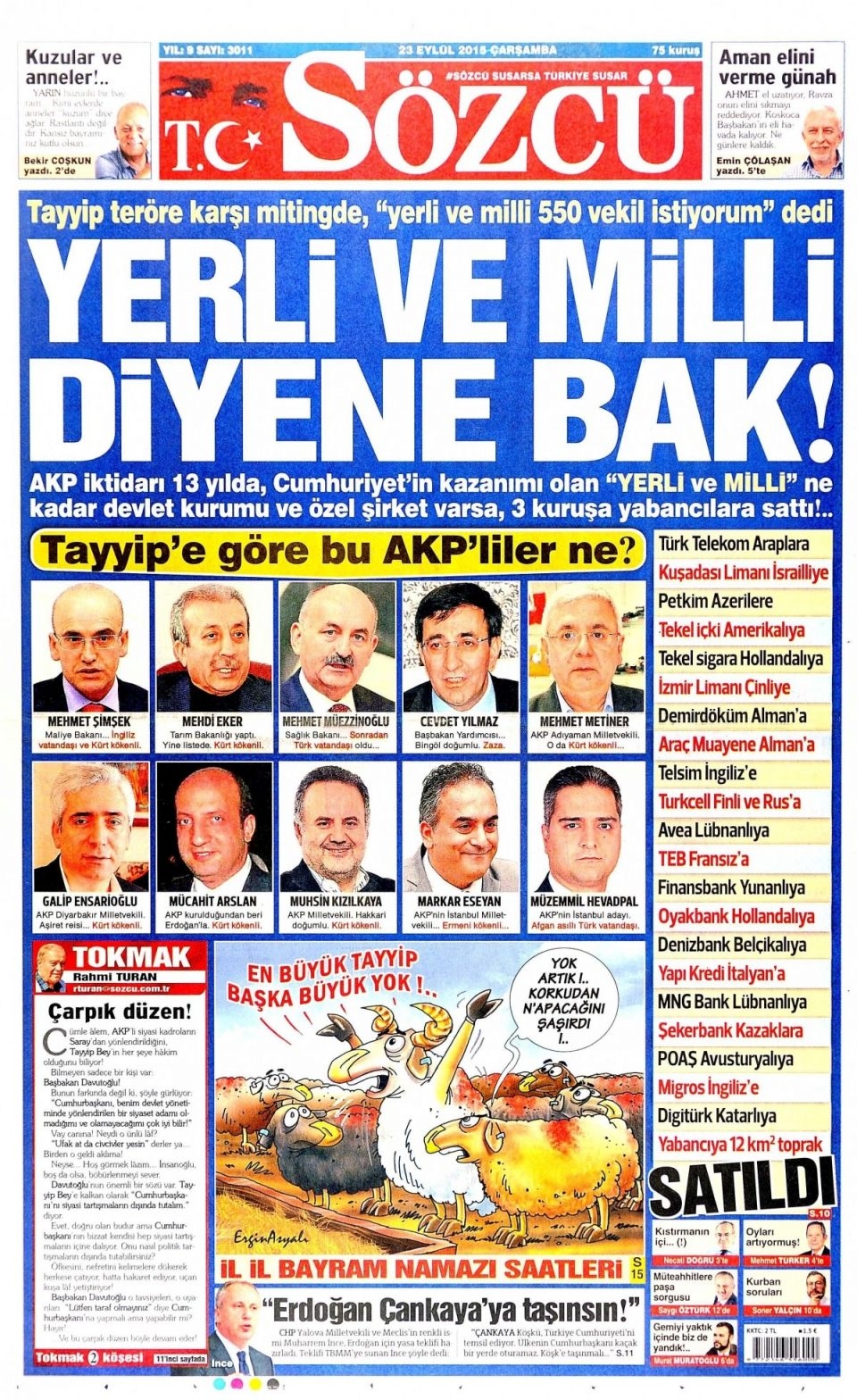 23 Eylül 2015 gazete manşetleri 11
