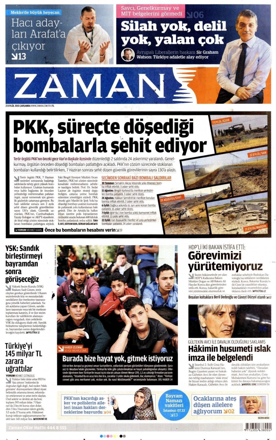 23 Eylül 2015 gazete manşetleri 13