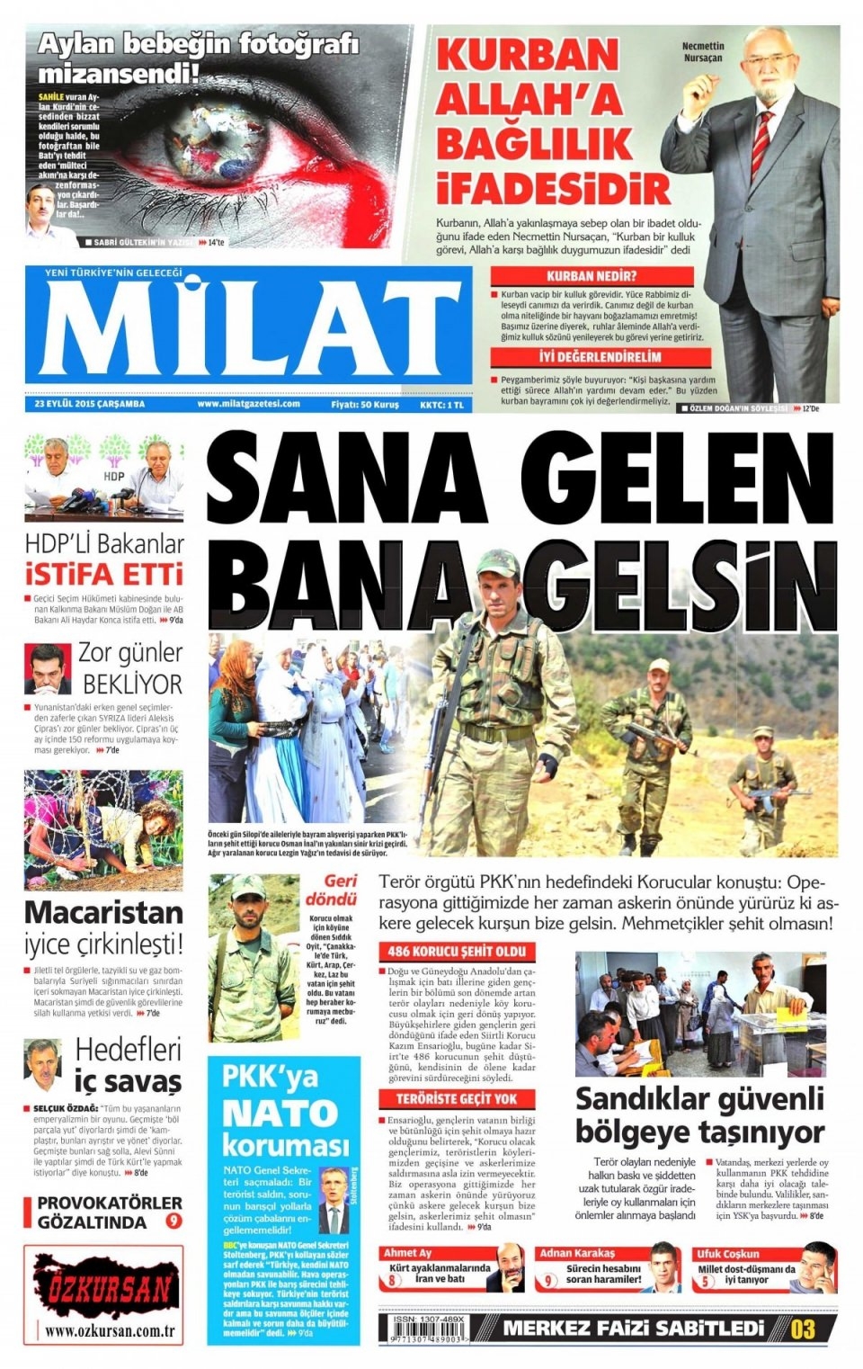 23 Eylül 2015 gazete manşetleri 14