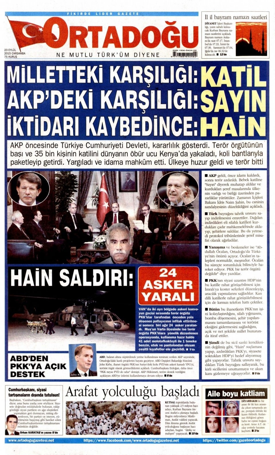 23 Eylül 2015 gazete manşetleri 17