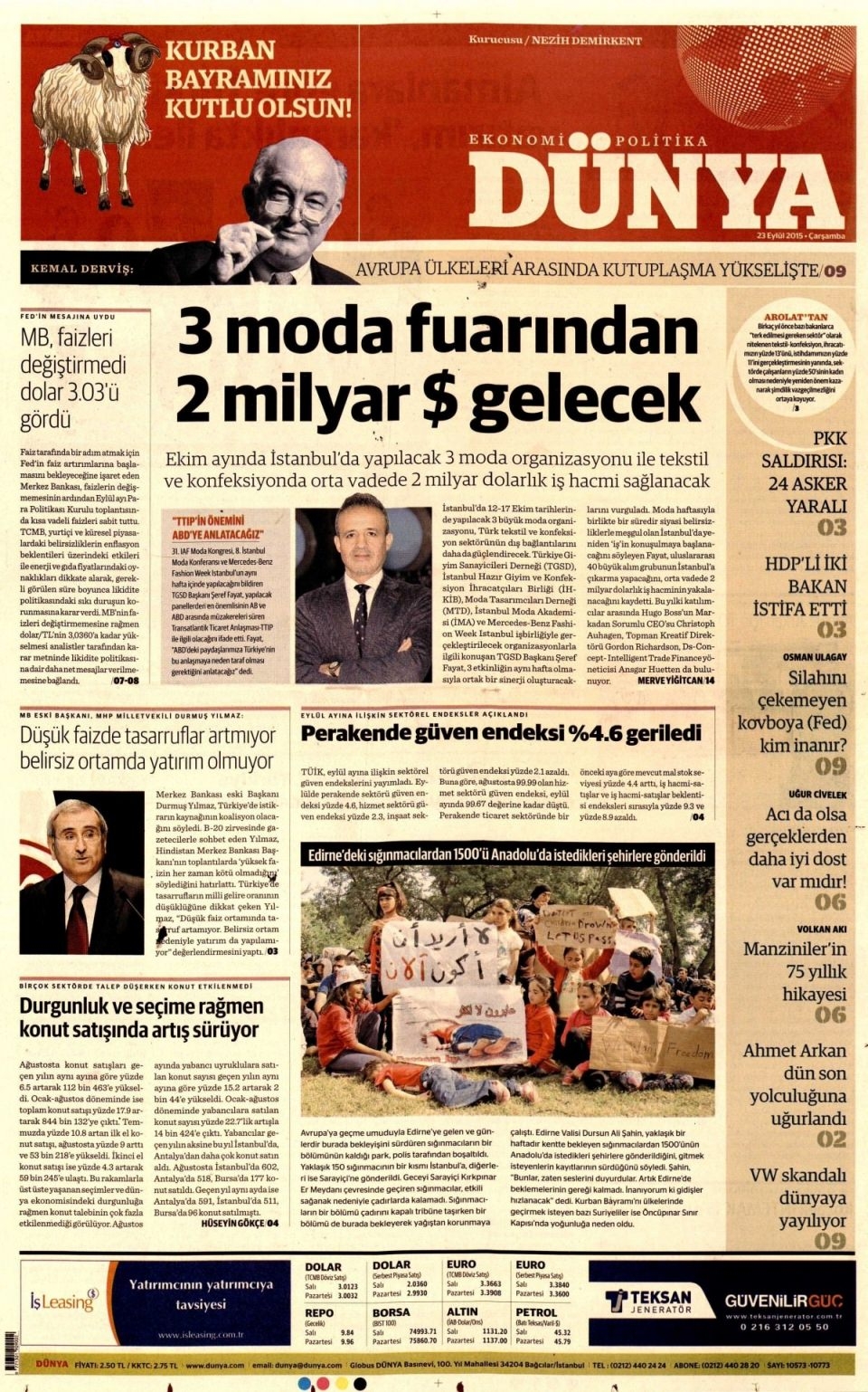 23 Eylül 2015 gazete manşetleri 19