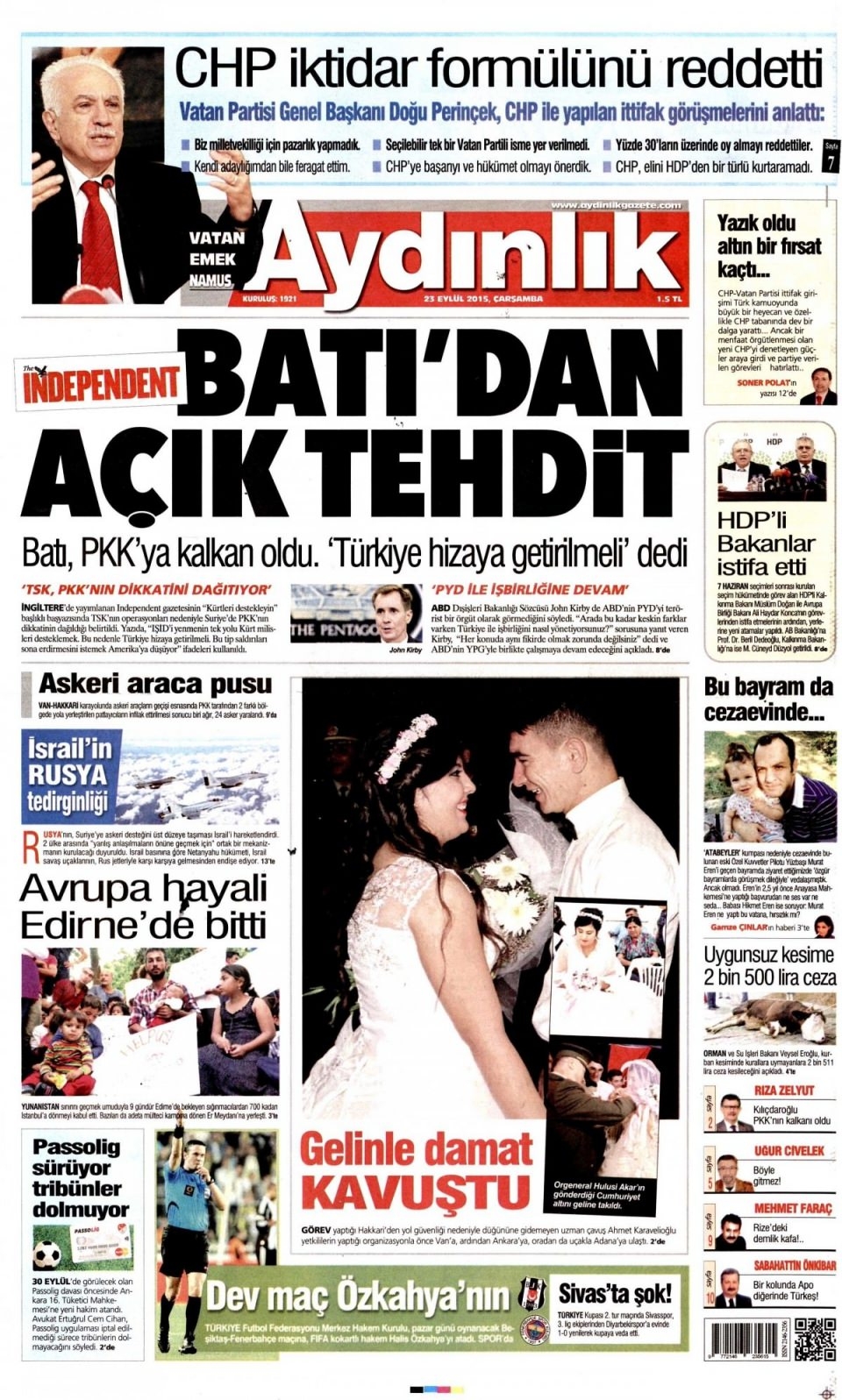 23 Eylül 2015 gazete manşetleri 20