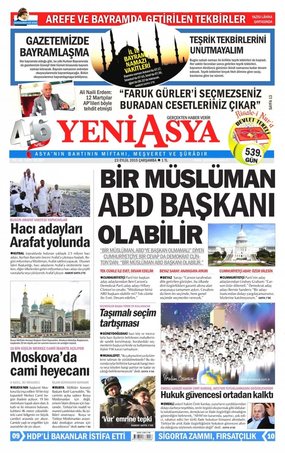 23 Eylül 2015 gazete manşetleri 21