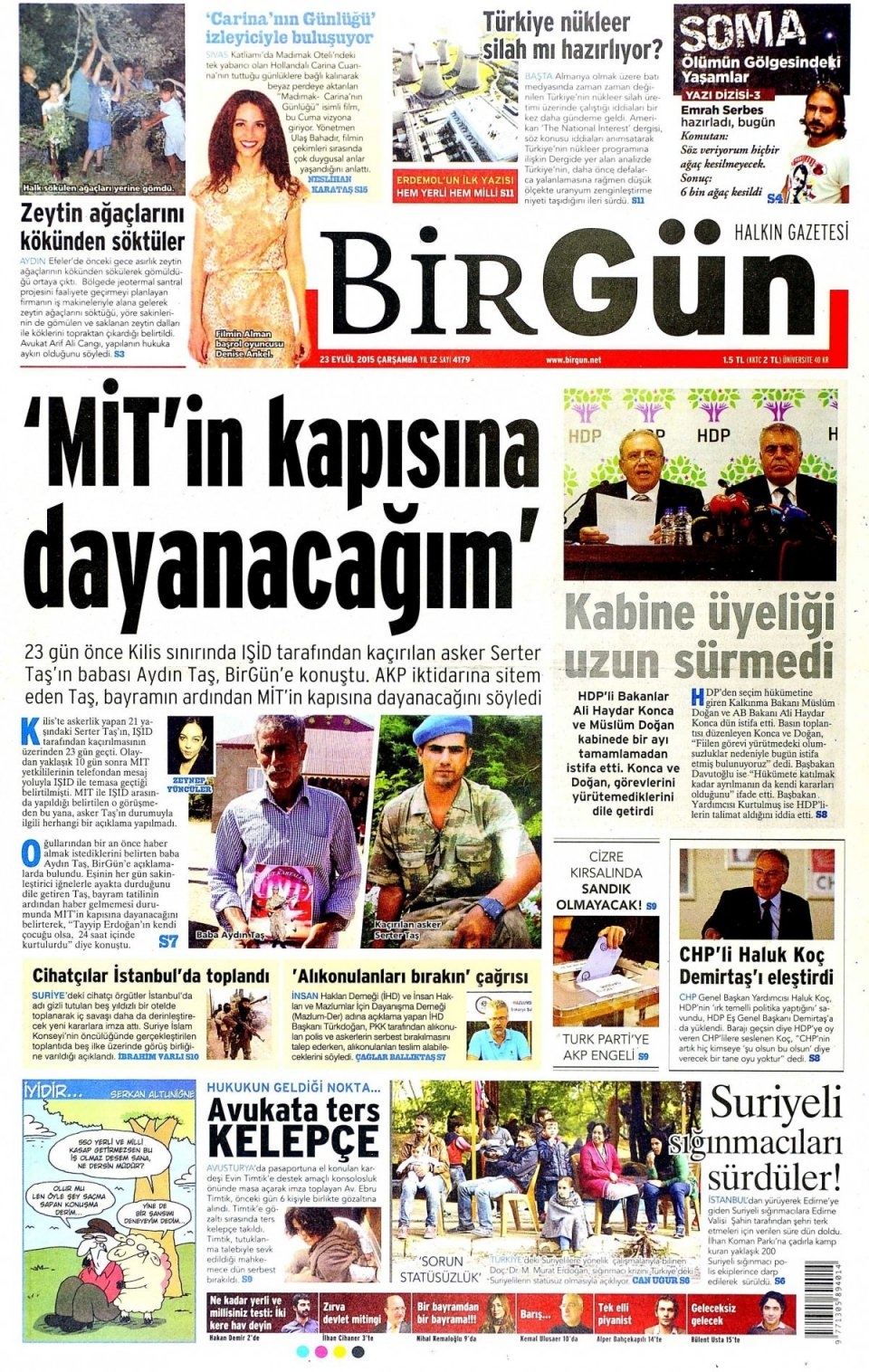 23 Eylül 2015 gazete manşetleri 24