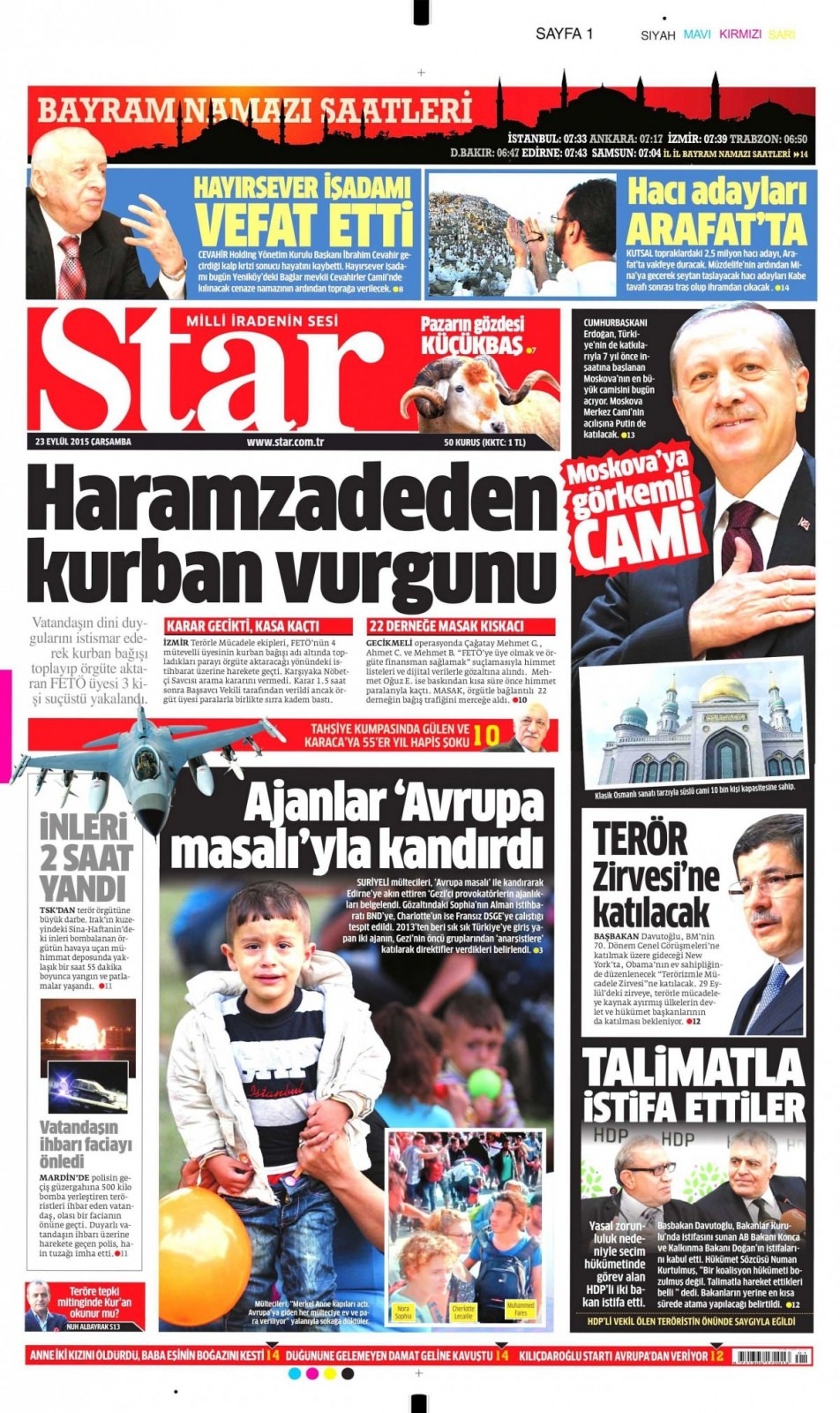 23 Eylül 2015 gazete manşetleri 25
