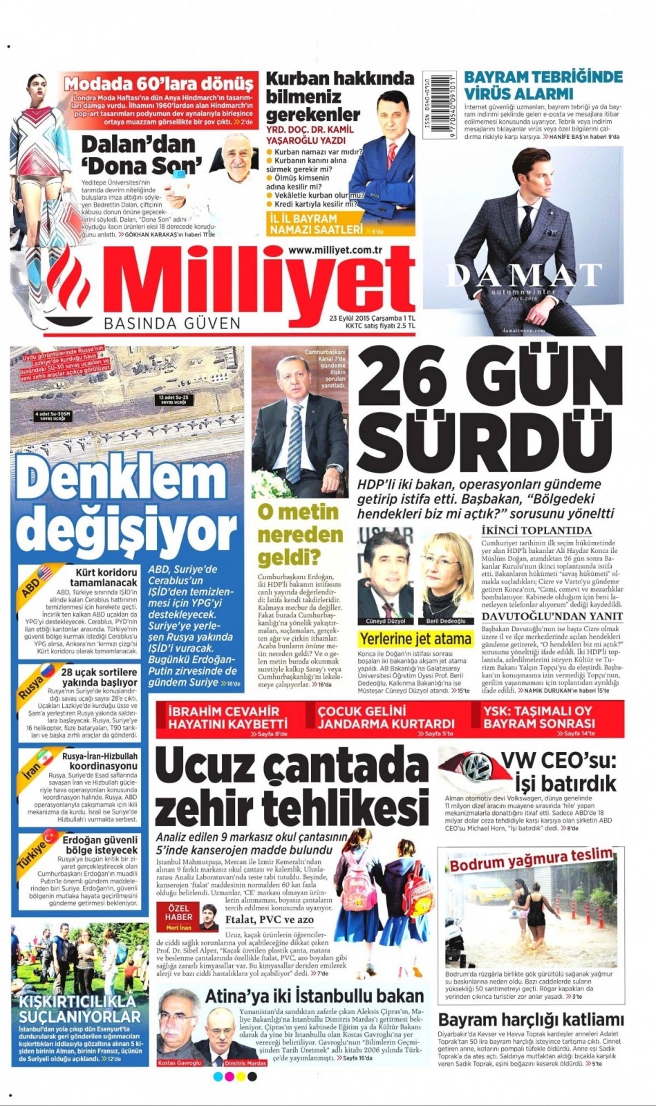 23 Eylül 2015 gazete manşetleri 3