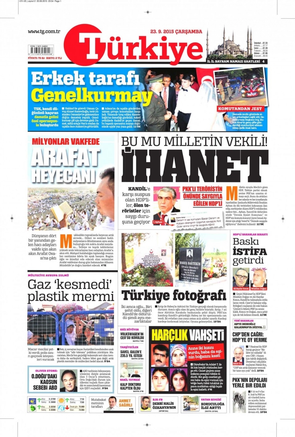 23 Eylül 2015 gazete manşetleri 4