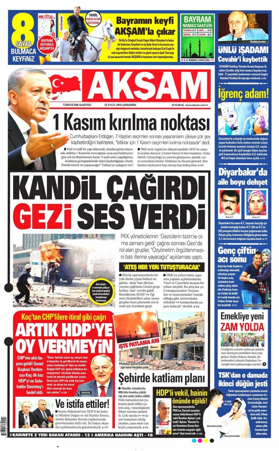 23 Eylül 2015 gazete manşetleri 9