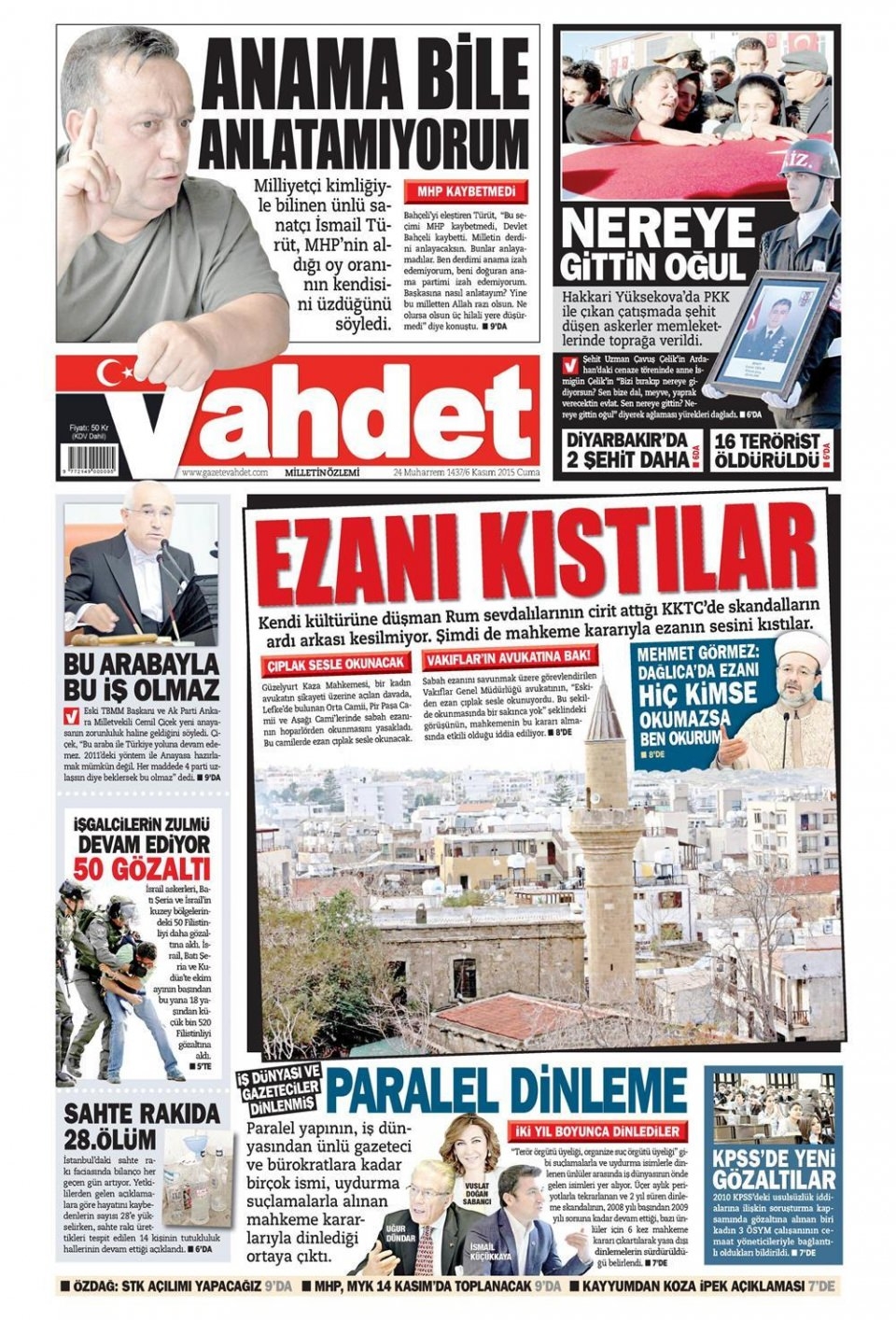 6 Kasım 2015 gazete manşetleri 24