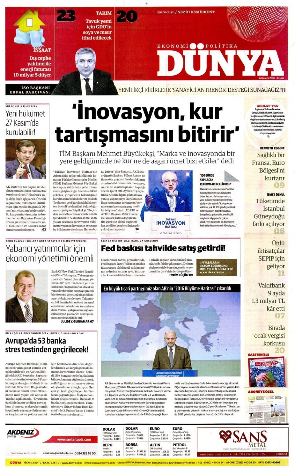 6 Kasım 2015 gazete manşetleri 6