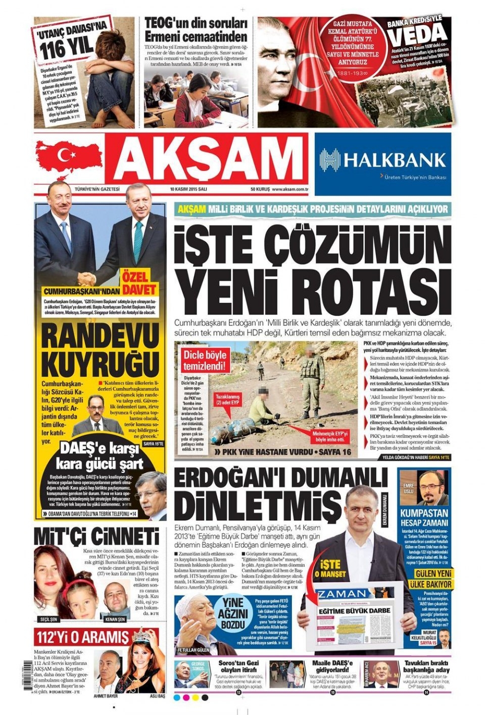 10 Kasım 2015 gazet manşetleri 1