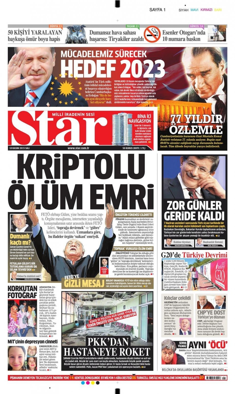 10 Kasım 2015 gazet manşetleri 17