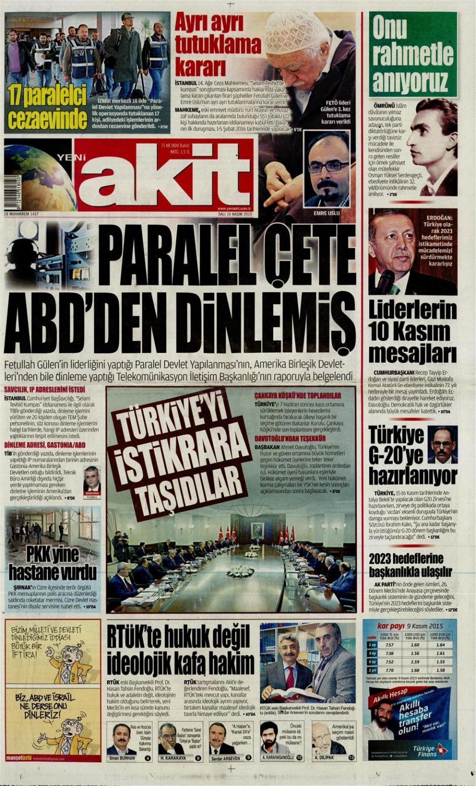 10 Kasım 2015 gazet manşetleri 22