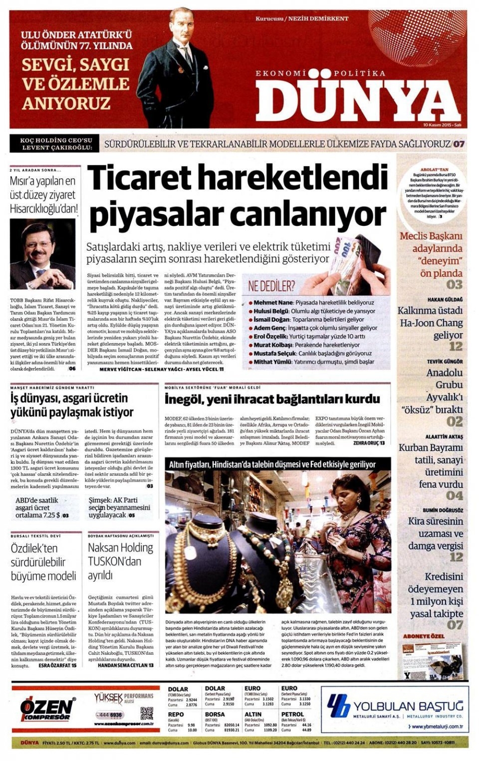 10 Kasım 2015 gazet manşetleri 31