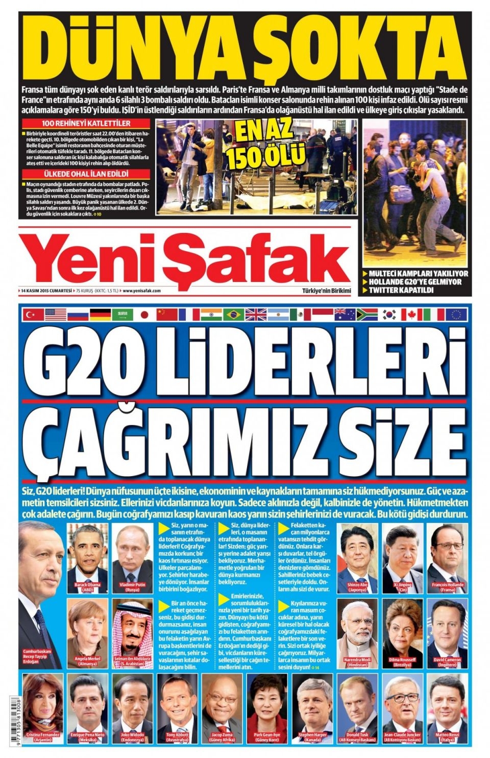 14 Kasım 2015 gazete manşetleri 1