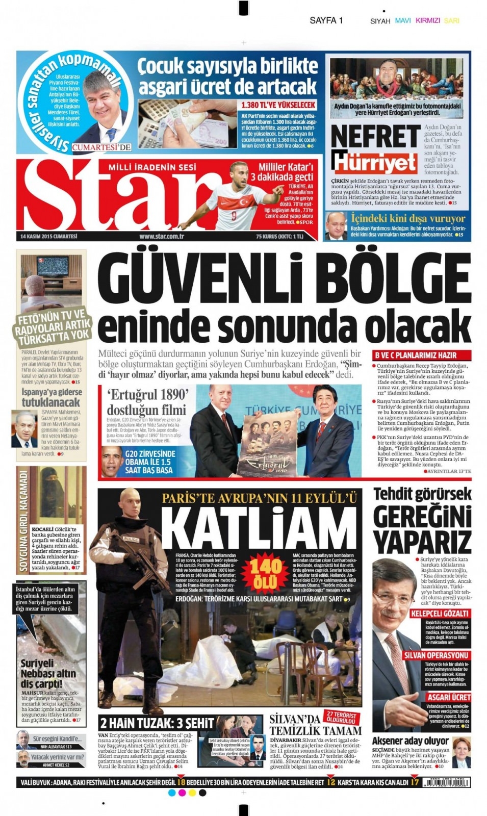 14 Kasım 2015 gazete manşetleri 12