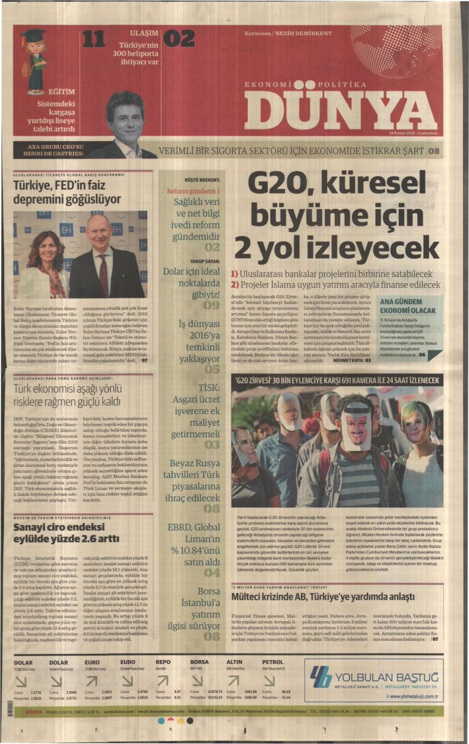 14 Kasım 2015 gazete manşetleri 20