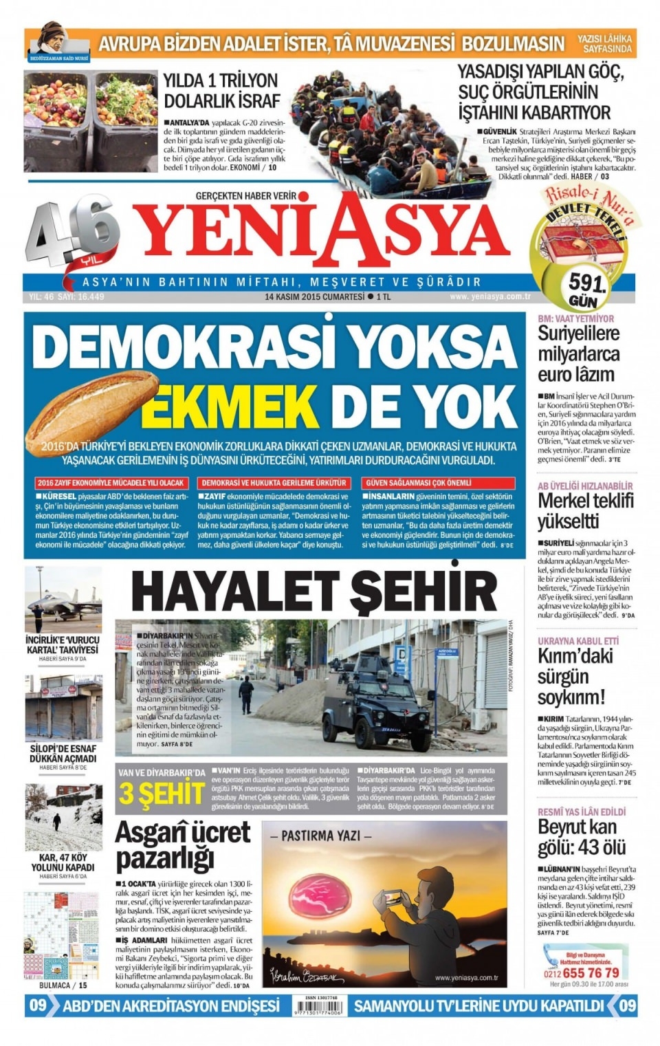 14 Kasım 2015 gazete manşetleri 22