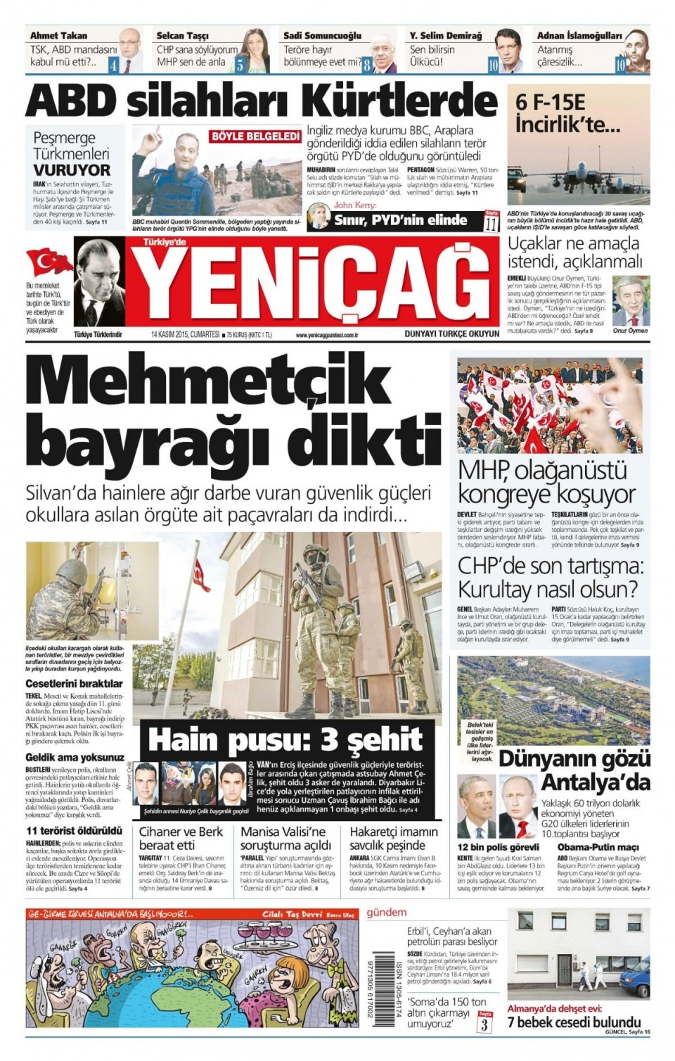 14 Kasım 2015 gazete manşetleri 25