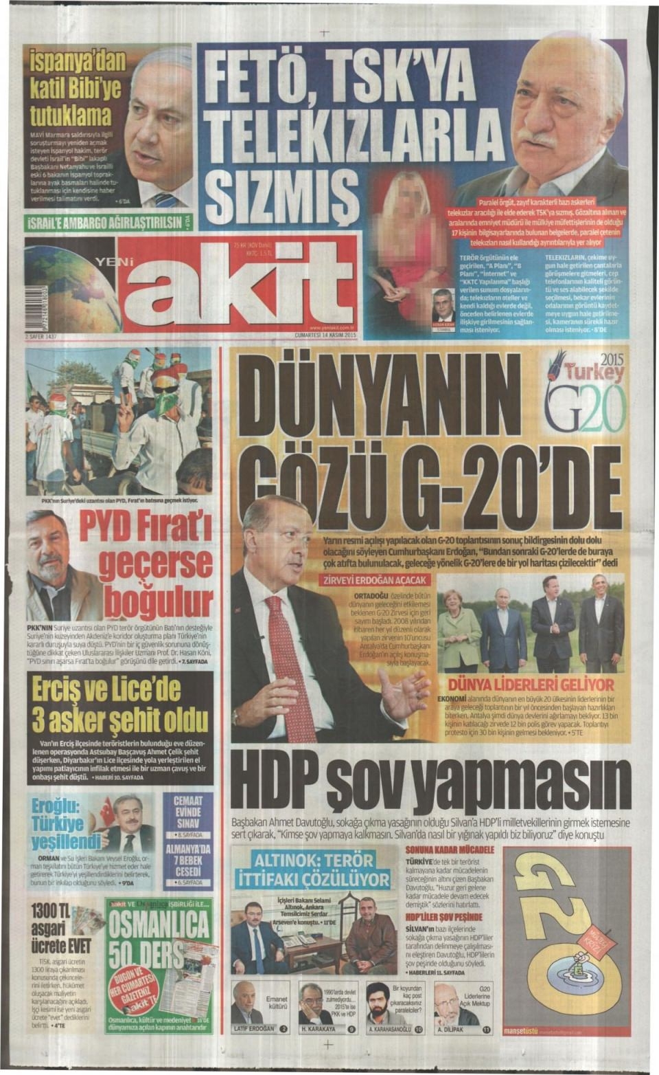14 Kasım 2015 gazete manşetleri 5