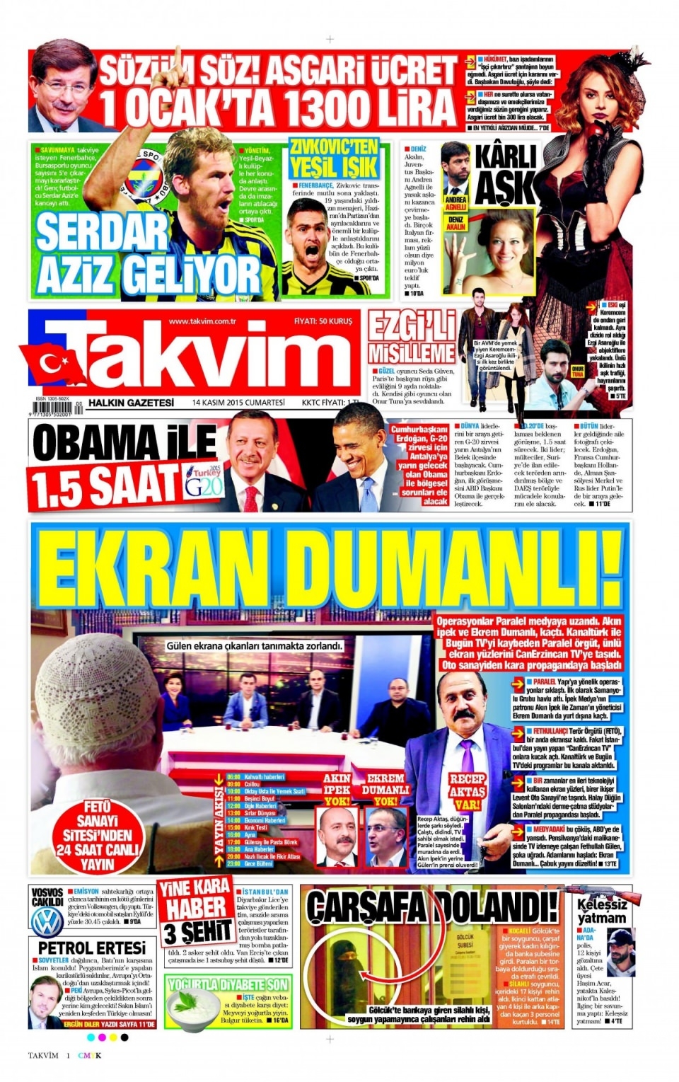 14 Kasım 2015 gazete manşetleri 7