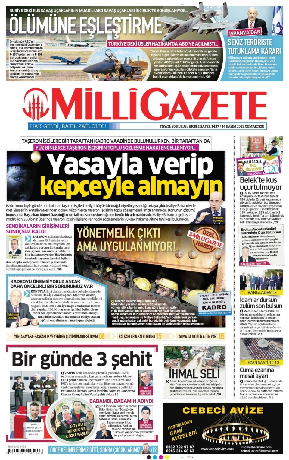 14 Kasım 2015 gazete manşetleri 8