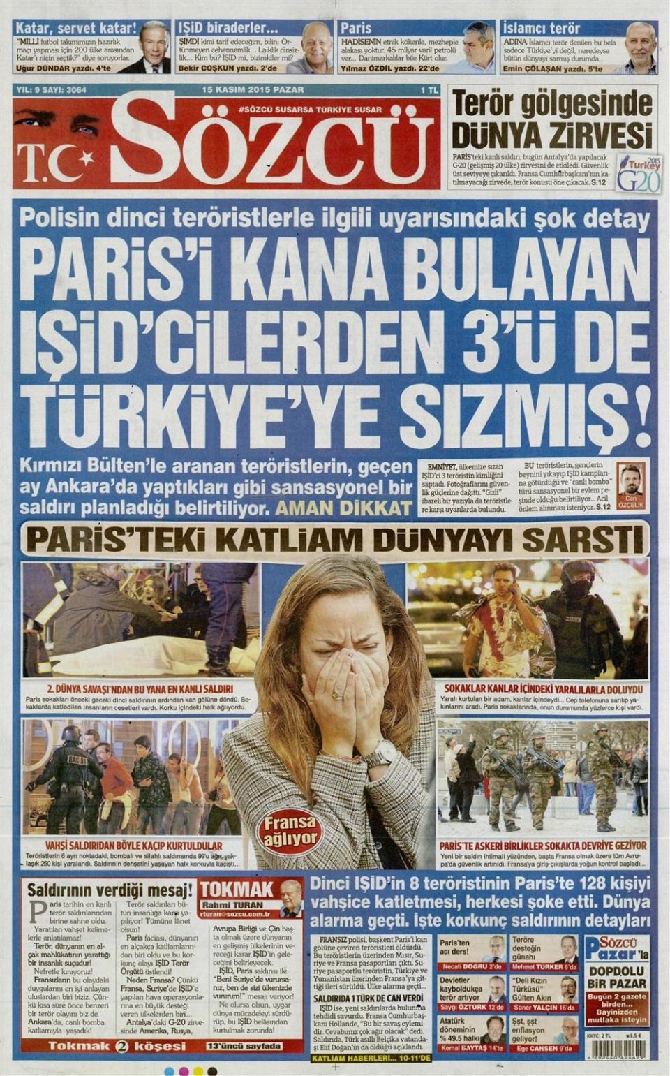 15 Kasım 2015 gazete manşetleri 16