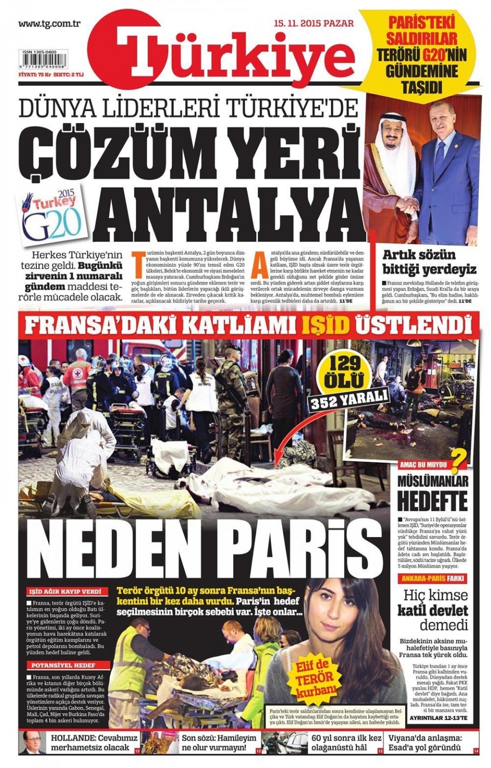 15 Kasım 2015 gazete manşetleri 20