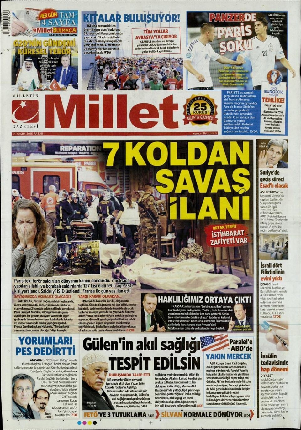 15 Kasım 2015 gazete manşetleri 9