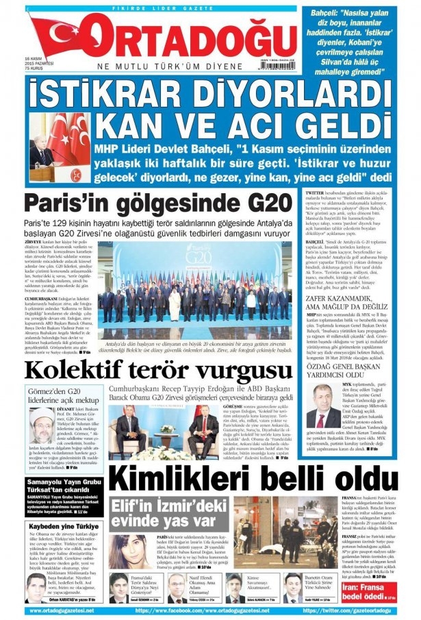 16 Kasım 2015 gazete manşetleri 11