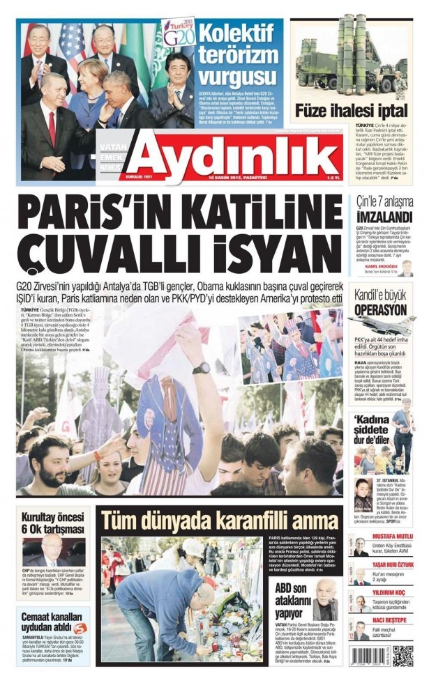16 Kasım 2015 gazete manşetleri 2