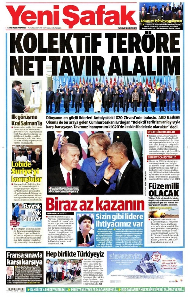 16 Kasım 2015 gazete manşetleri 25