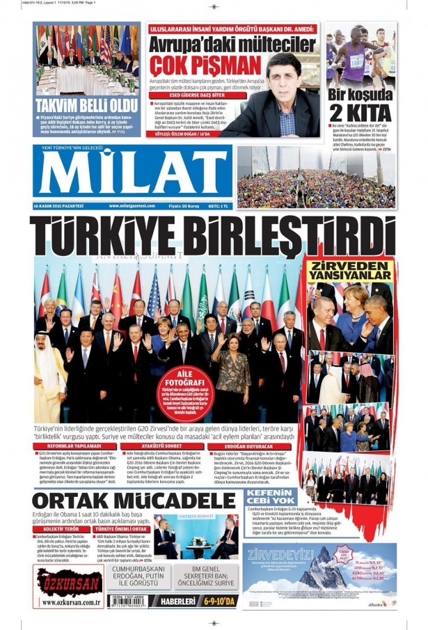 16 Kasım 2015 gazete manşetleri 7