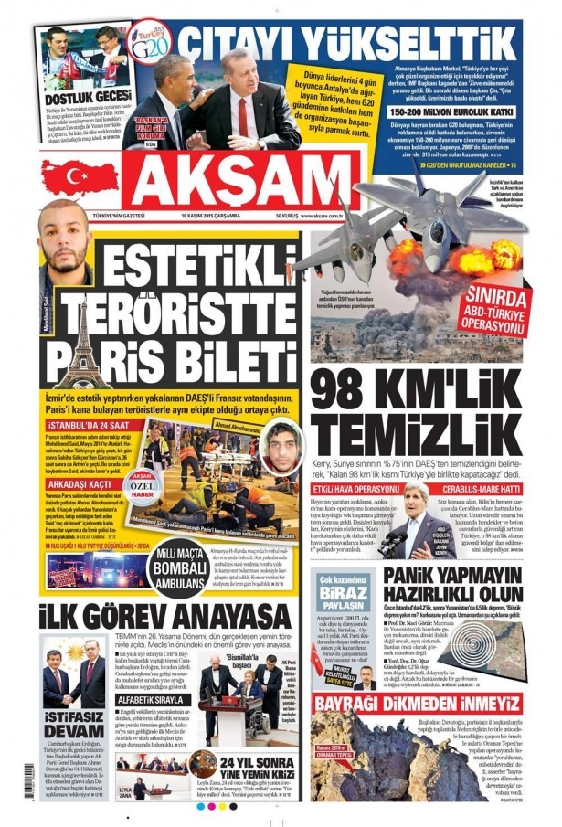 17 Kasım 2015 gazete manşetleri 1