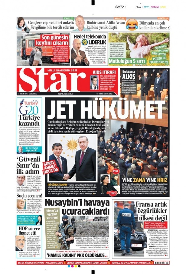17 Kasım 2015 gazete manşetleri 17