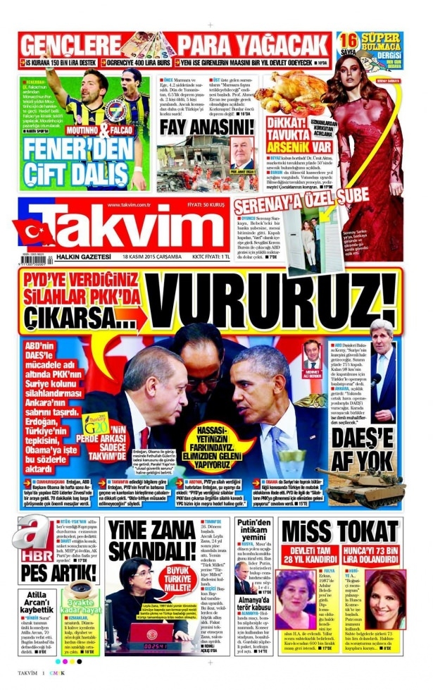 17 Kasım 2015 gazete manşetleri 18
