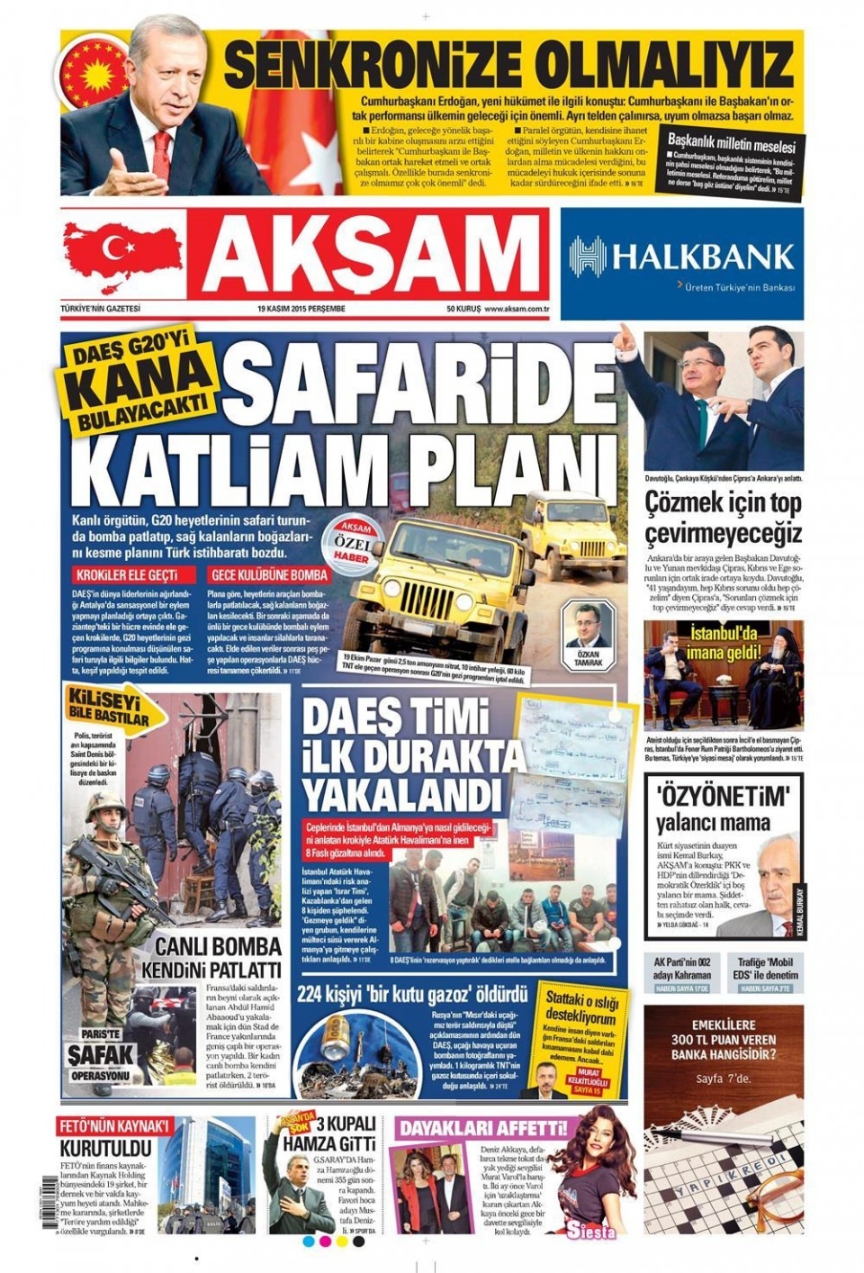 19 Kasım 2015 gazete manşetleri 1