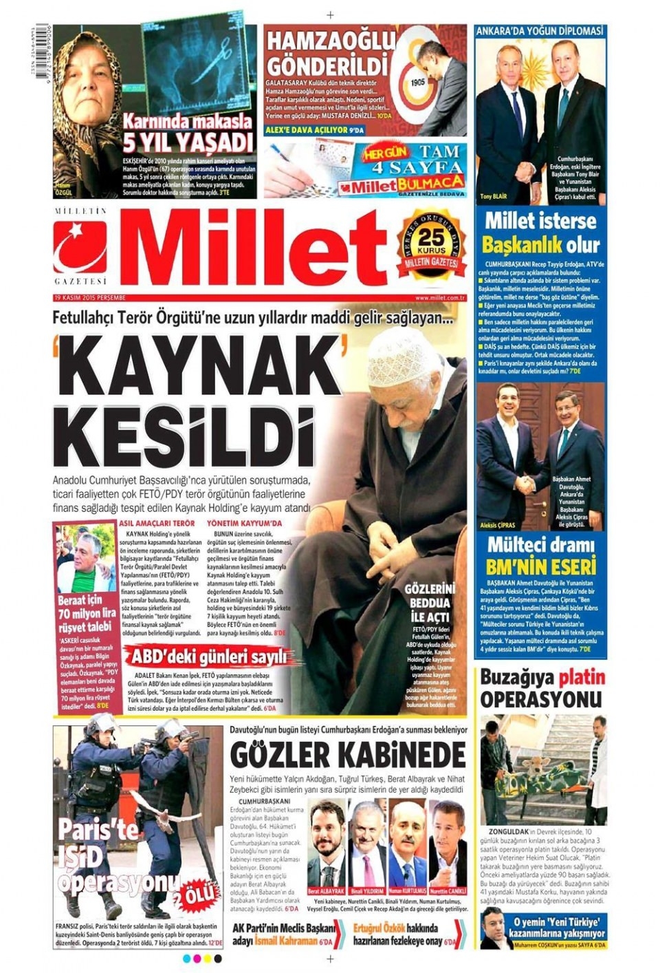 19 Kasım 2015 gazete manşetleri 11