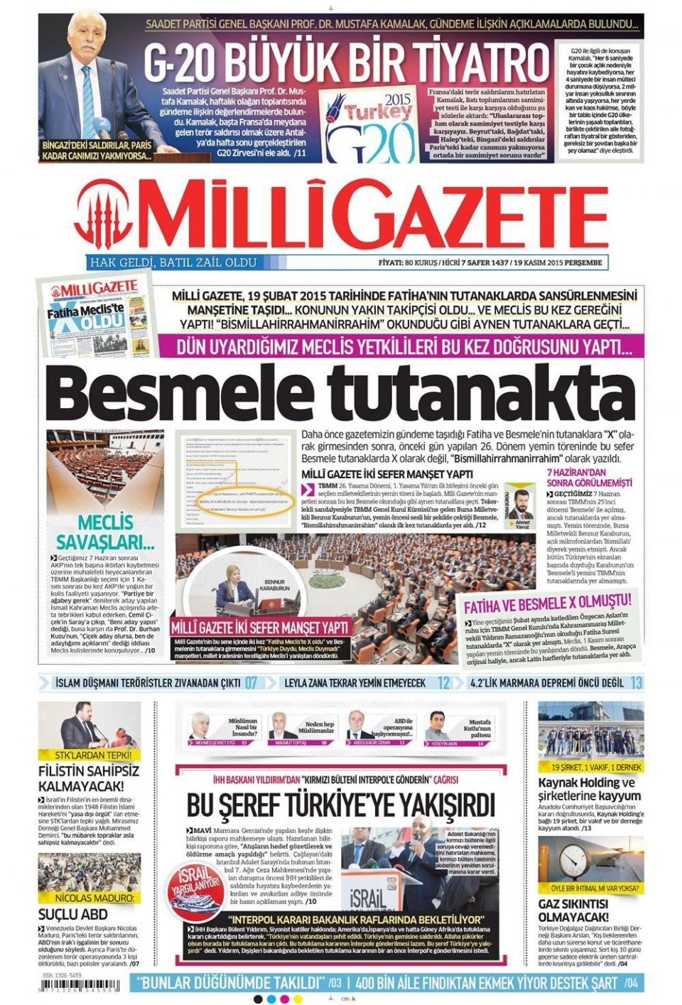 19 Kasım 2015 gazete manşetleri 12